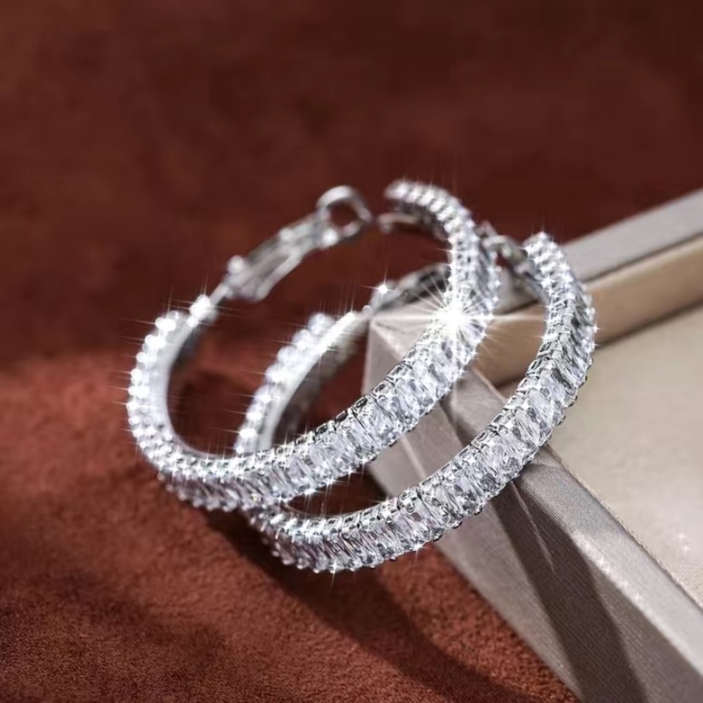 🌹special🌹NWT Full Rectangle Shiny Hoop Earrings Copper Silver Plated Jewelry